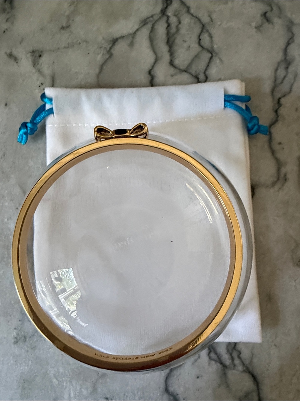 Kate Spade Gold Tone Black Enamel Bow Bangle Bracelet - Picture 4 of 8